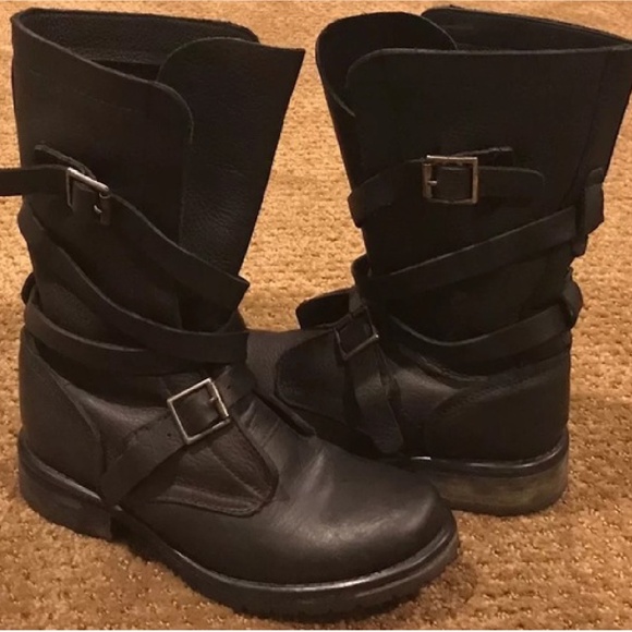 STEVE MADDEN LEATHER STRAPY COMBAT BOOTS - GREAT CONDITION 8.5M - Picture 3 of 5